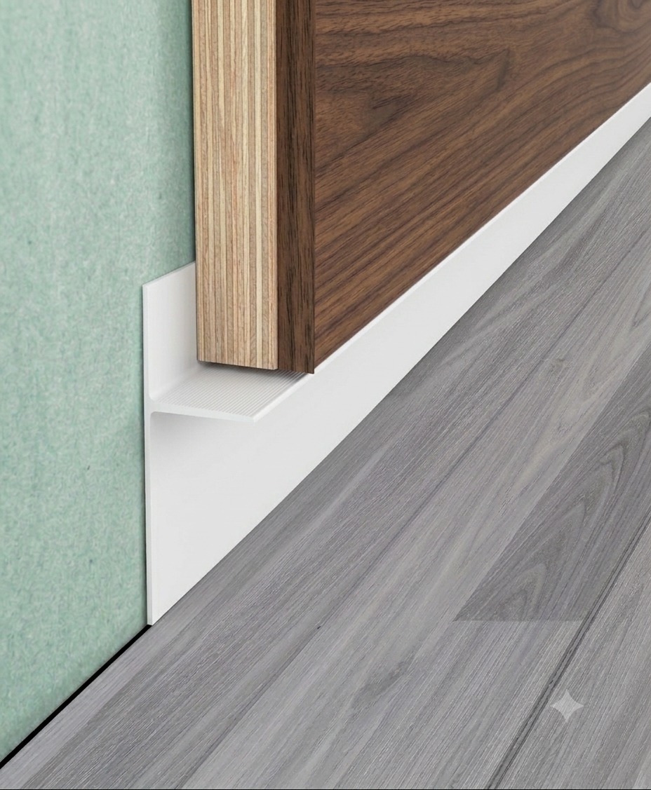 Plinta retrasa shadow-gap alba pentru panouri decorative din lemn si placari groase Proskirting 202060