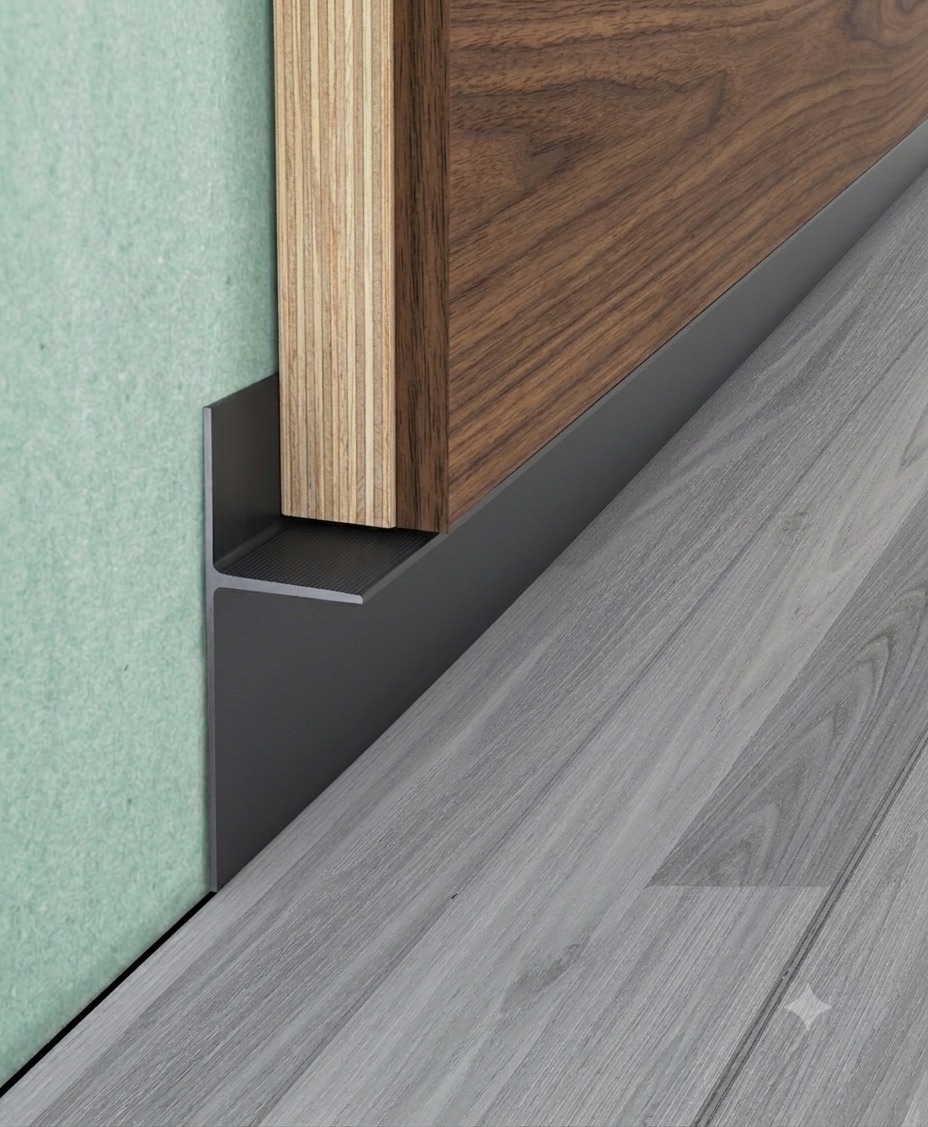 Plinta retrasa shadow-gap neagra pentru panouri decorative din lemn si placari groase Proskirting 202060