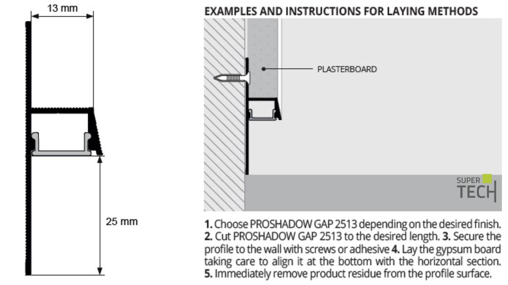 Plinta shadow gap alba pentru banda led cu realizare umbra Proshadow Gap 2513 - imagine 3